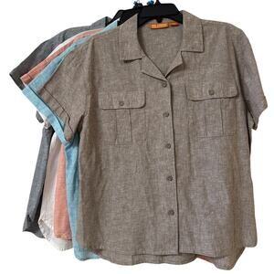 Reel Legends Large Shiitake Brown Button Up Linen Cotton Shirt W Breast Pockets